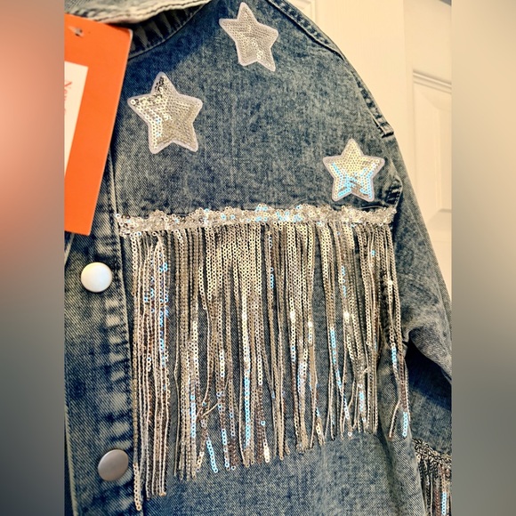 NWT Denim Jacket with Fringe and Star Accents - Picture 4 of 4